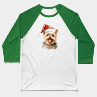 Yorkshire Cute Puppy Christmas Elf Baseball T-Shirt